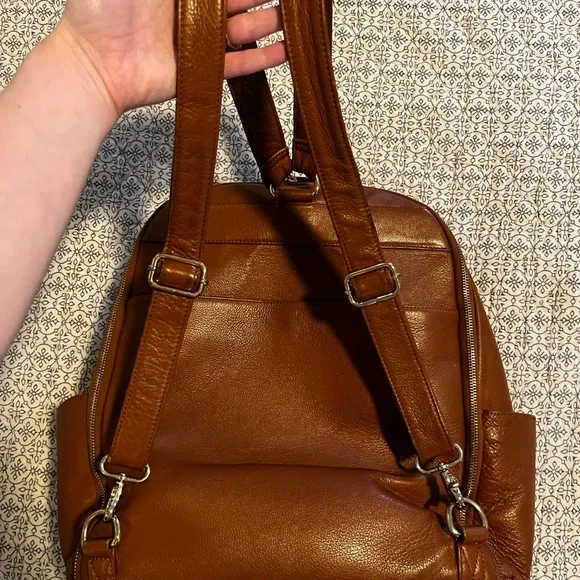 Lily Jade Brown Leather Backpack diaper bag with Teal Lining and accessories - Picture 7 of 14